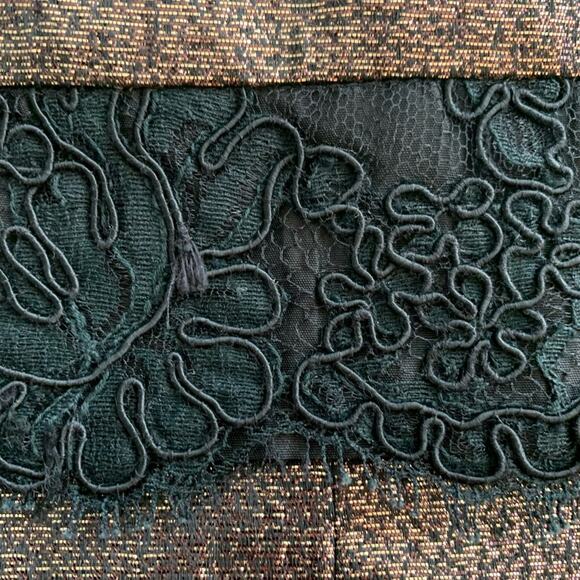 Tory Burch Metallic Gold Pencil Skirt w Black Lace Trim - Picture 6 of 16